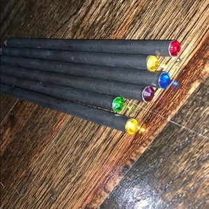 Set of 6 black pencils with jewels at top